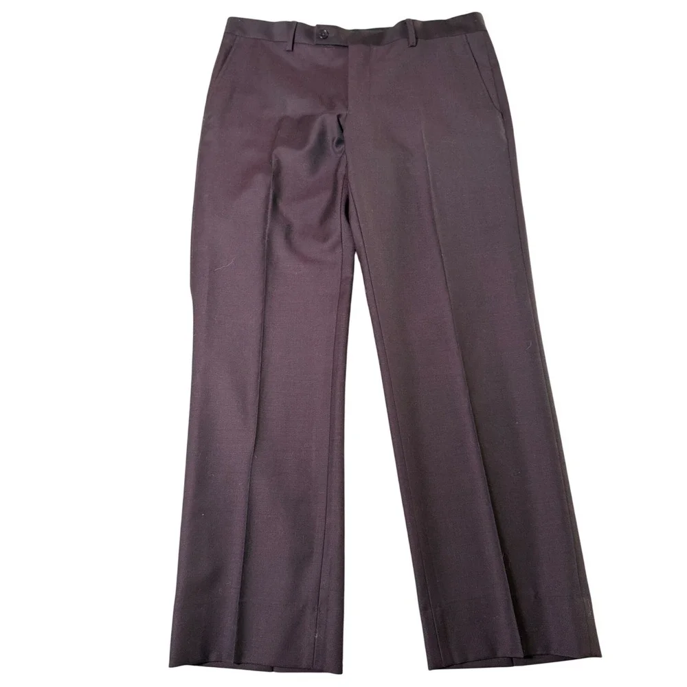 Joseph Abboud JOE Mens 100% Wool Custom Dress Pants Burgundy Plum 34S WBFXS-B0